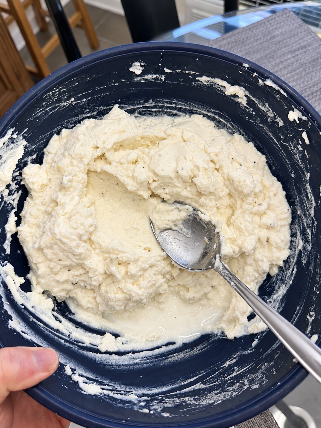 Mix ricotta, lemon zest and juice, pepper, mozzarella, and freshly grated Parmesan.